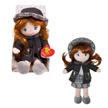 Кукла мягконабивная, в серой шляпке и фетровом костюме, 36 см, в открытой коробке