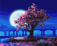Картина по номерам GX5376 "Розовое дерево на фоне луны" - 0