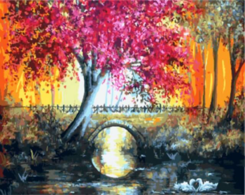 Картина по номерам GX9567 "Лиловое дерево у моста"