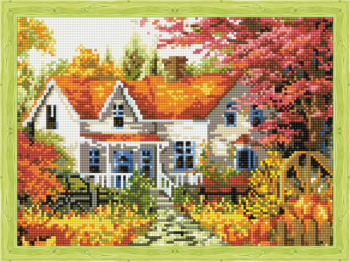 Алмазная живопись QS200261 "Осенний домик в деревне"