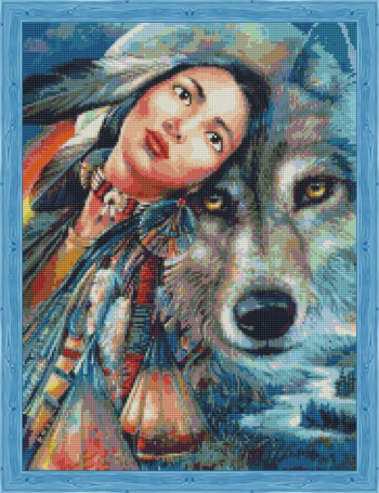 Алмазная живопись QR200009 "Алеутка и волк"