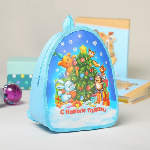 Рюкзак детский Новогодний, голубой - 0