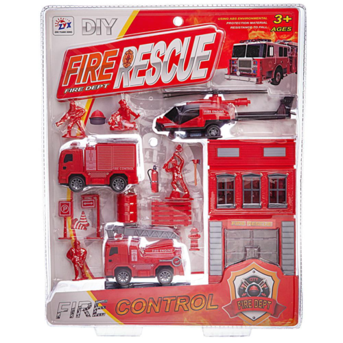 Игровой набор Junfa Пожарная станция, 2 машинки и вертолет - 0