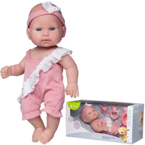 Пупс Junfa Pure Baby в розовом песочнике с белой рюшкой и повязке на голове, 30 см - 0