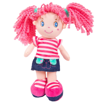 Кукла, с розовыми волосами в джинсовой юбочке, мягконабивная, 20 см
