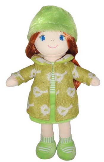 Кукла, рыжая в зелёном пальто, мягконабивная, 36 см