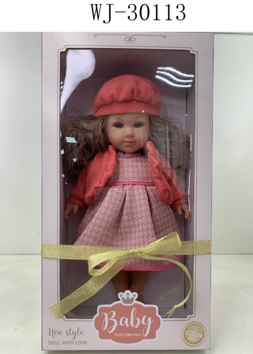 Кукла Junfa в теплой одежде: в коралловой кофте и розовом платье 45 см - 0