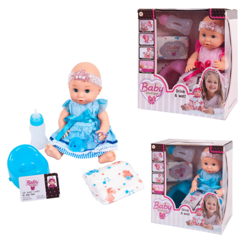 Кукла-пупс "Baby boutique", 30см, пьет и писает, платье 2 цвета в ассорт. (голубой и розовый) - 0