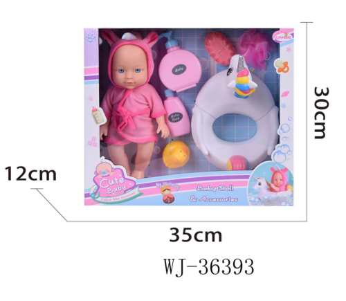 Игровой набор Junfa Пупс 28 см в банном халатике "Единорог" с игрушками и предметами для ванны - 0
