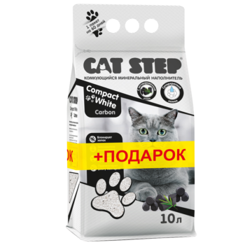 АКЦИЯ Комкующийся минеральный наполнитель CAT STEP Compact White Carbon, 10 л