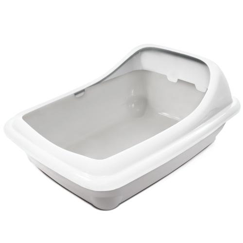 Туалет для кошек прямоугольный с ассиметричным бортом "Волна", серый/белый, 455*350*200мм - 0