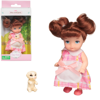 Кукла-мини Baby Ardana серия Питомец шатенка с хвостиками с бежевым щенком 11 см