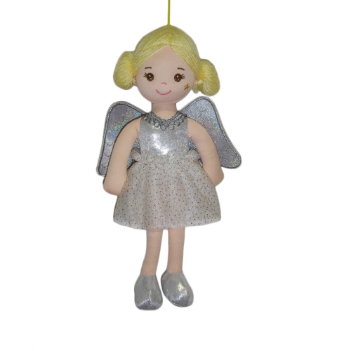 Кукла мягконабивная Ангел с крыльями, в серебрянном платье, 30 см - 0
