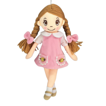 Кукла мягконабивная в розовом платье с косичками, 30 см