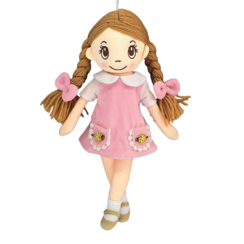 Кукла мягконабивная в розовом платье с косичками, 30 см - 0