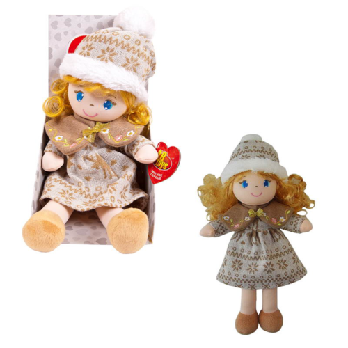 Кукла мягконабивная, в бежевой шапочке и фетровом платье, 36 см, в открытой коробке - 0