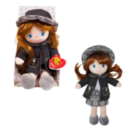 Кукла мягконабивная, в серой шляпке и фетровом костюме, 36 см, в открытой коробке - 0