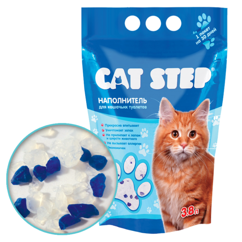 Наполнитель впитывающий силикагелевый CAT STEP Crystal Blue - 3,8 л - 0