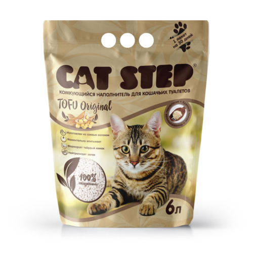 Наполнитель комкующийся растительный CAT STEP Tofu Original - 6 л - 2