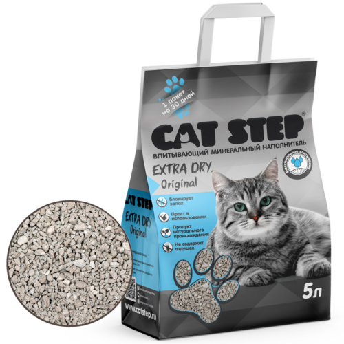 Наполнитель впитывающий минеральный CAT STEP Extra Dry Original - 5 л - 0