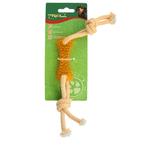 Игрушка для собак - термопластичная резина - Кость с верёвкой 28см - 1