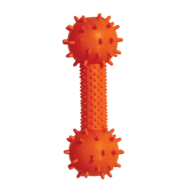 Игрушка для собак - цельнолитая резина - Гантель шипованная с колокольчиком 16см - 0