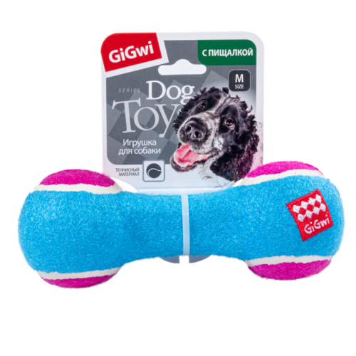 Игрушка для собак - Гантеля с пищалкой средняя - теннисный материал - 0
