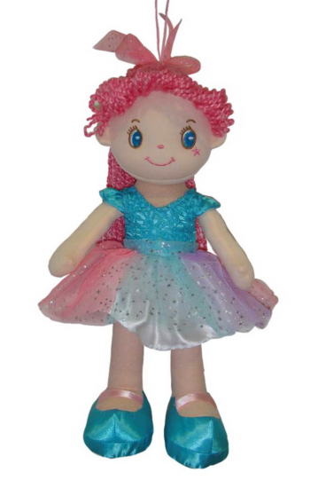 Кукла, с розовыми волосами в голубой пачке, мягконабивная, 20 см