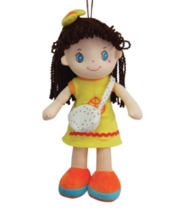 Кукла, брюнетка в желтом платье, мягконабивная, 20 см - 0