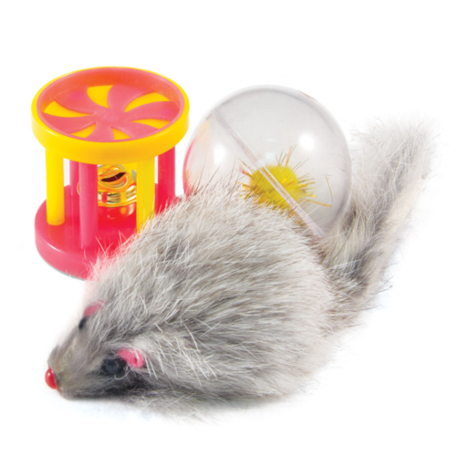 Набор игрушек XW0087 для кошек - мяч, мышь, барабан - 0