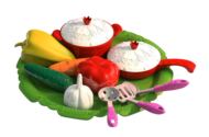 Набор овощей и кухонной посуды Волшебная Хозяюшка (12 предметов на подносе) 7х31,5х31,5 см. - 0