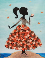 Мозаика из пайеток на холсте "Девочка с бабочками" - 1