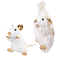 Крыса белая с золотыми лапками, 24 см игрушка мягкая в подарочном мешочке - 0
