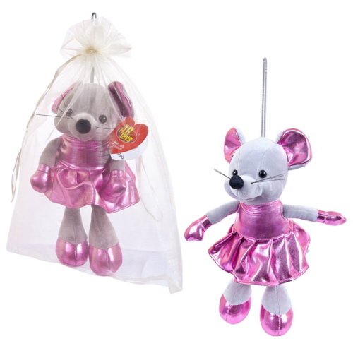 Мышка в розовой юбке, 15 см игрушка мягкая с подвесом в подарочном мешочке - 0