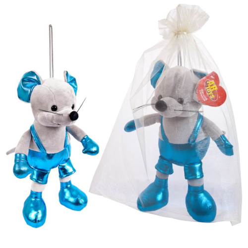 Мышка в синем костюме, 15 см игрушка мягкая с подвесом в подарочном мешочке - 0