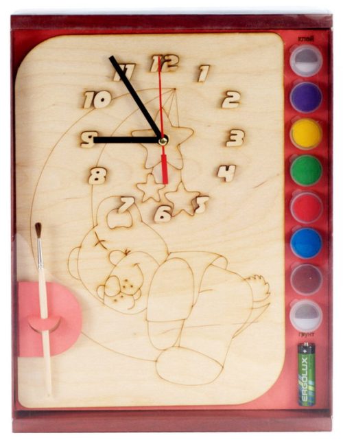 Часы с циферблатом под роспись "Мишутка" с красками - 0