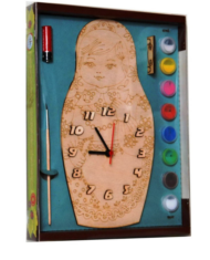 Часы с циферблатом под роспись "Матрешка" с красками - 0