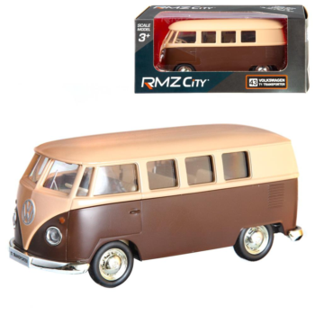 Машина металлическая RMZ City 1:32 Автобус инерционный Volkswagen Type 2 (T1) Transporter, цвет матовый бежевый с коричневым, 16,5*7,5*7 см