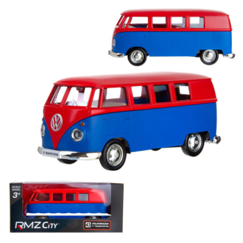 Машина металлическая RMZ City 1:32 Автобус инерционный Volkswagen Type 2 (T1) Transporter, цвет матовый красный с синим, 16,5*7,5*7 см