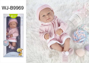 Пупс JUNFA Pure Baby 35см в кофточке, розовом платье, шапочке, в коробке, с аксессуарами