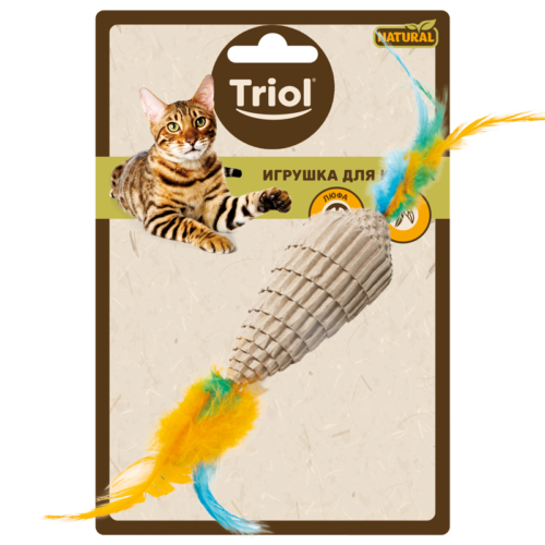Игрушка NATURAL для кошек из гофрокартона - Конус с перьями (8см/22см) - 0