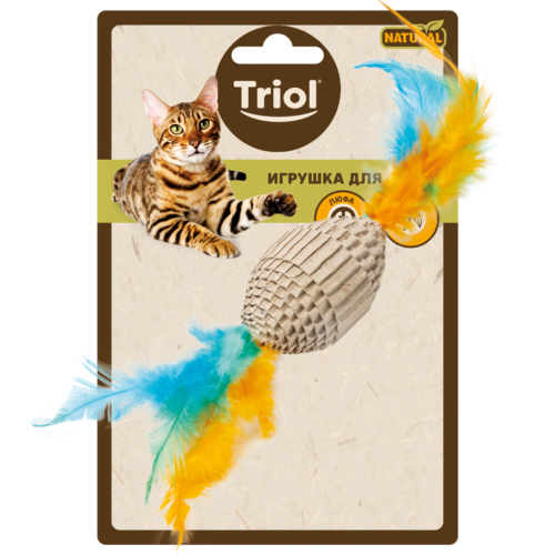 Игрушка NATURAL для кошек из гофрокартона - Мяч для регби с перьями (6см/19см) - 0