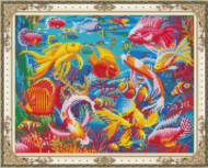 Набор для творчества Рыжий кот Алмазная мозаика Подводный мир, с подрамником с полным заполнением, с камнями разных форм 40х 50 см - 0